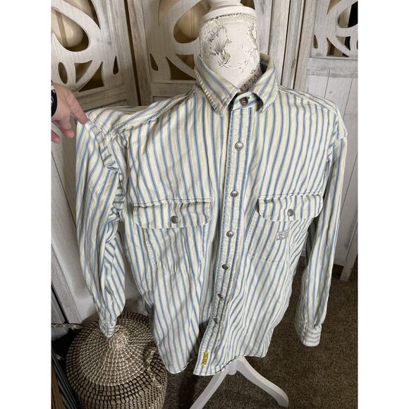 Vintage TOMMY HILFIGER Shirt Mens Railroad Service Issued Metal Snap Size Medium - Picture 1 of 7